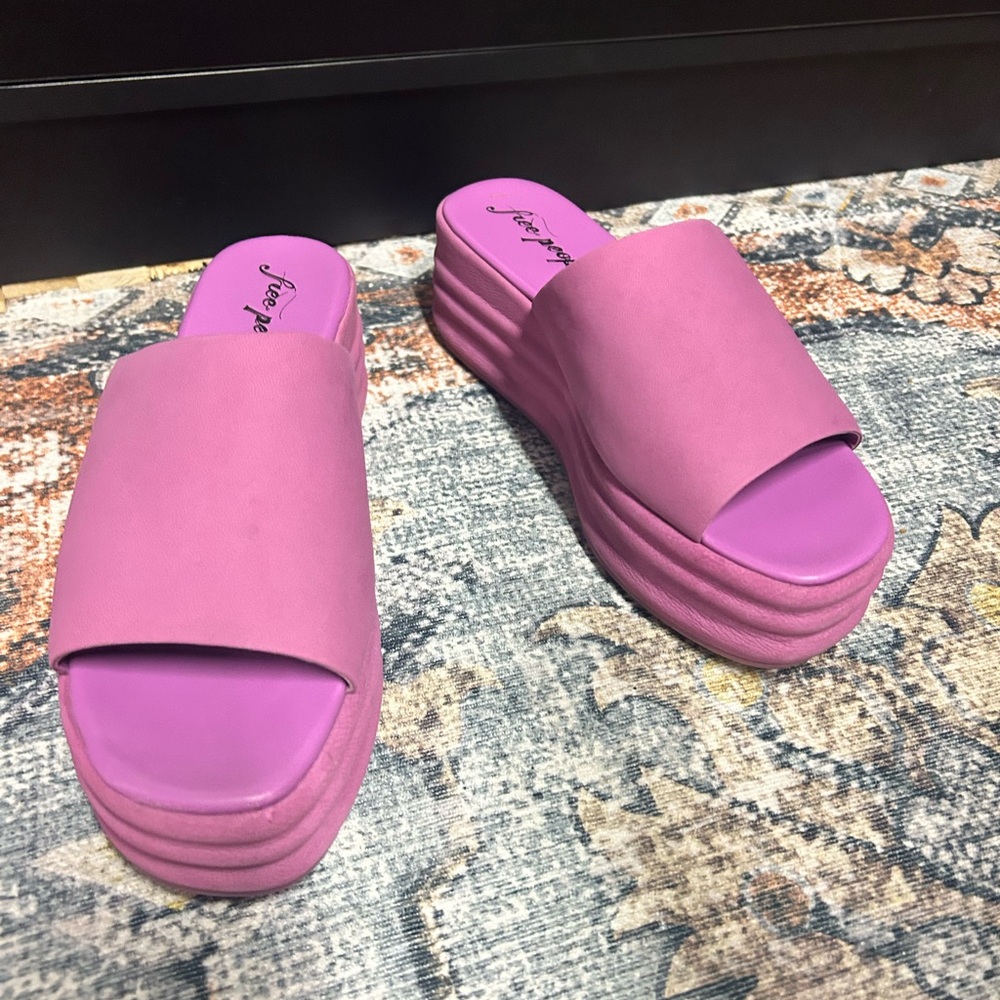 Free People - Pink Platform Slide Sandals